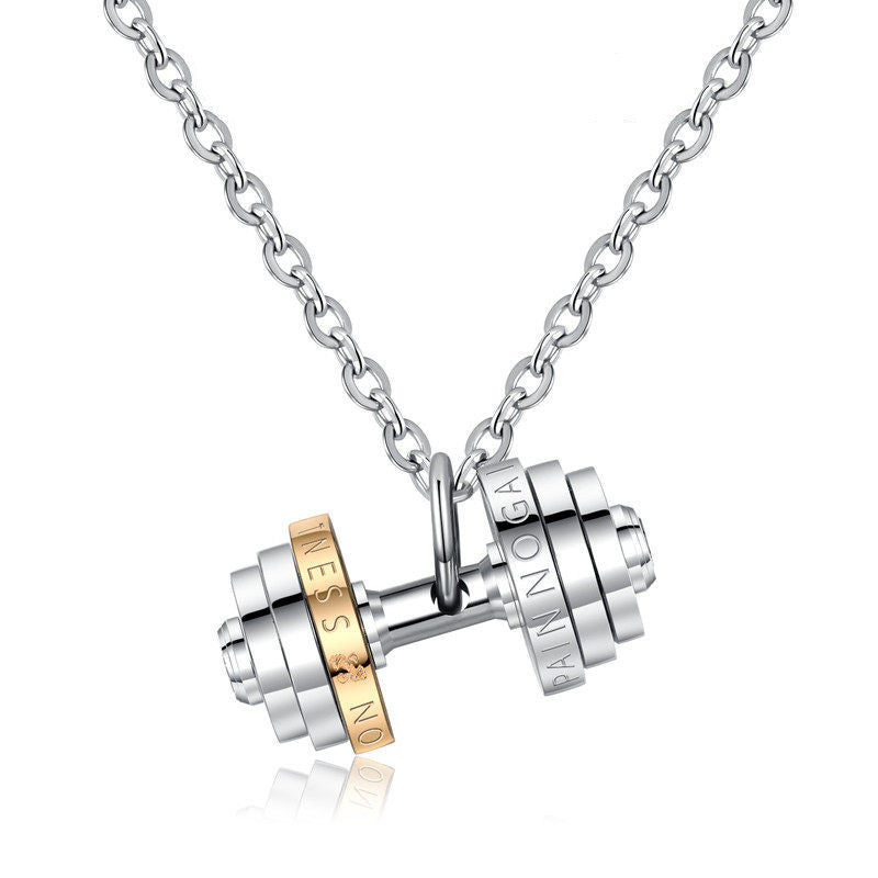 Stainless Steel Barbell Pendant Necklace Gym