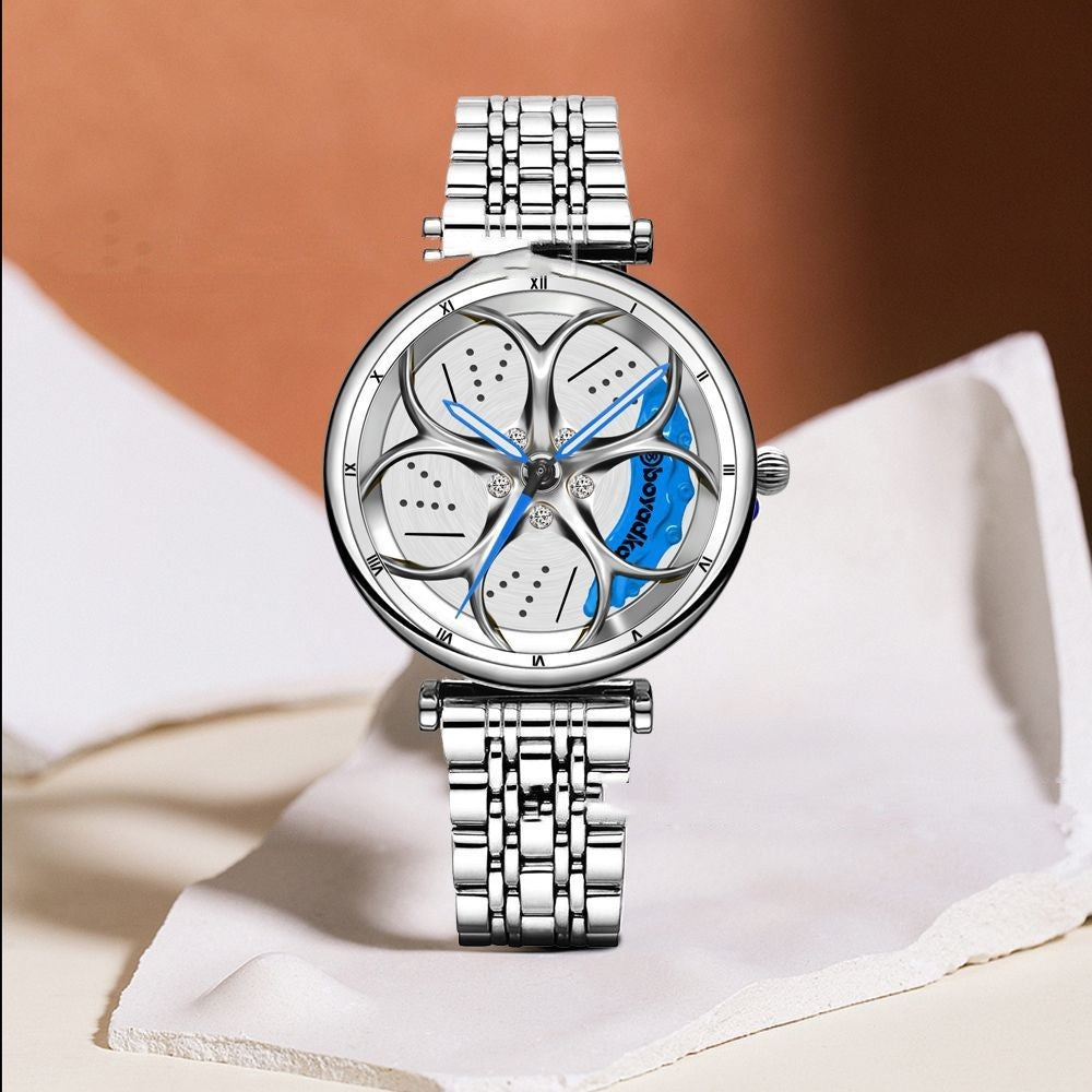 Women's Quartz Watch with Rotating Wheel Dial