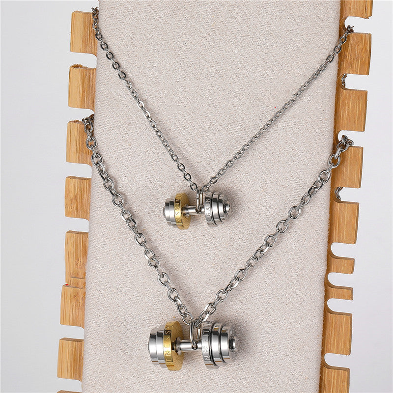 Stainless Steel Barbell Pendant Necklace Gym