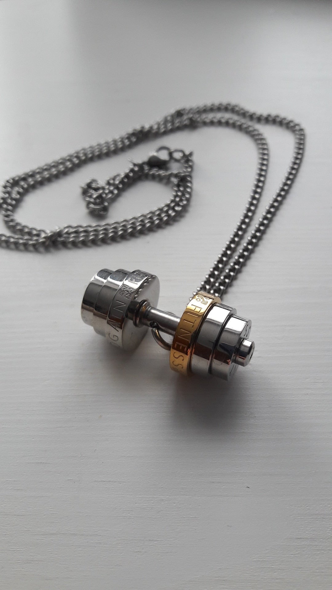 Stainless Steel Barbell Pendant Necklace Gym