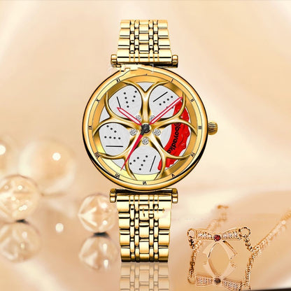 Women's Quartz Watch with Rotating Wheel Dial